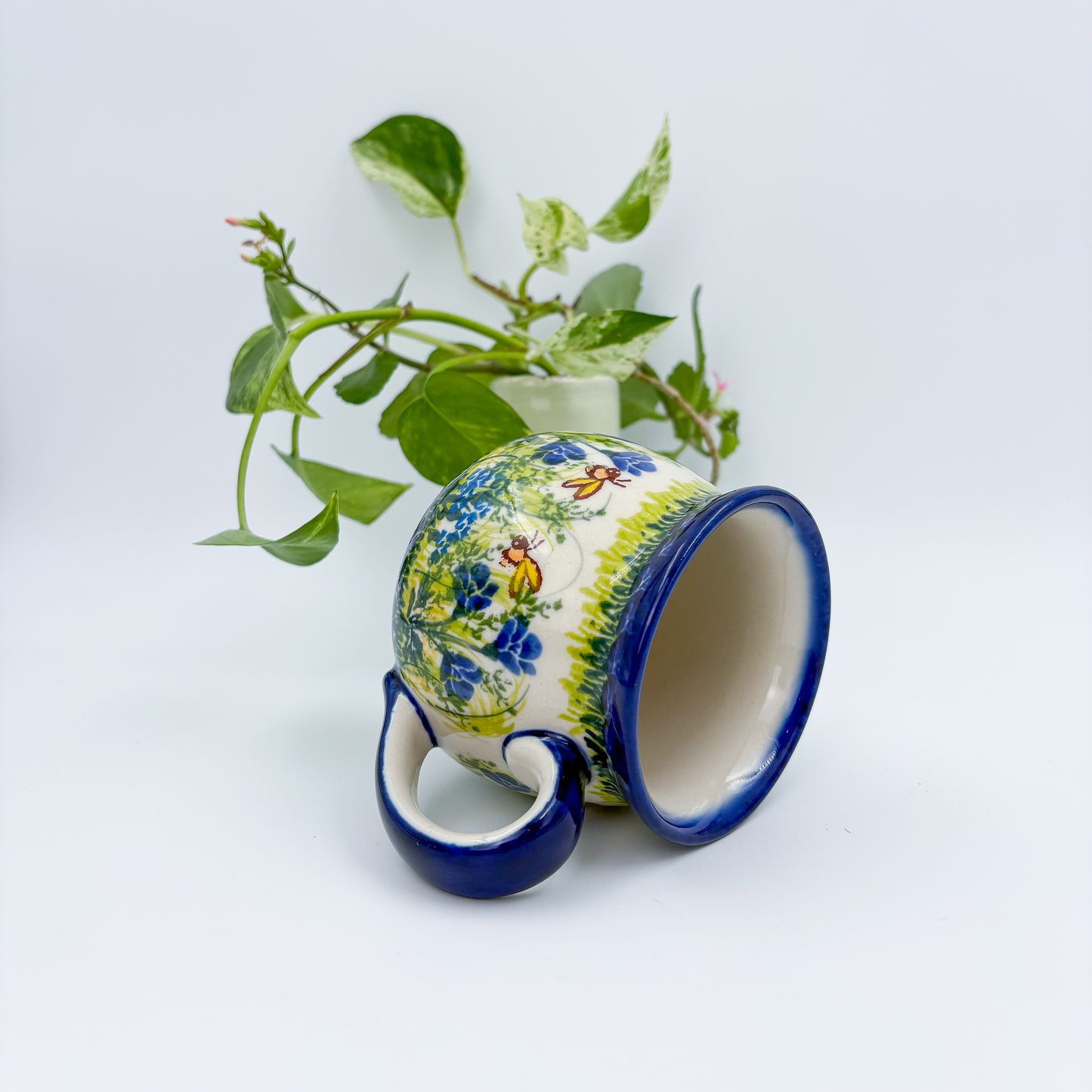 10 oz Bubble Mug. Handcrafted Polish pottery stoneware:  UNIKAT Bluebell Meadow