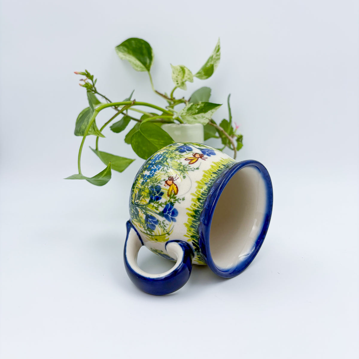 10 oz Bubble Mug. Handcrafted Polish pottery stoneware:  UNIKAT Bluebell Meadow