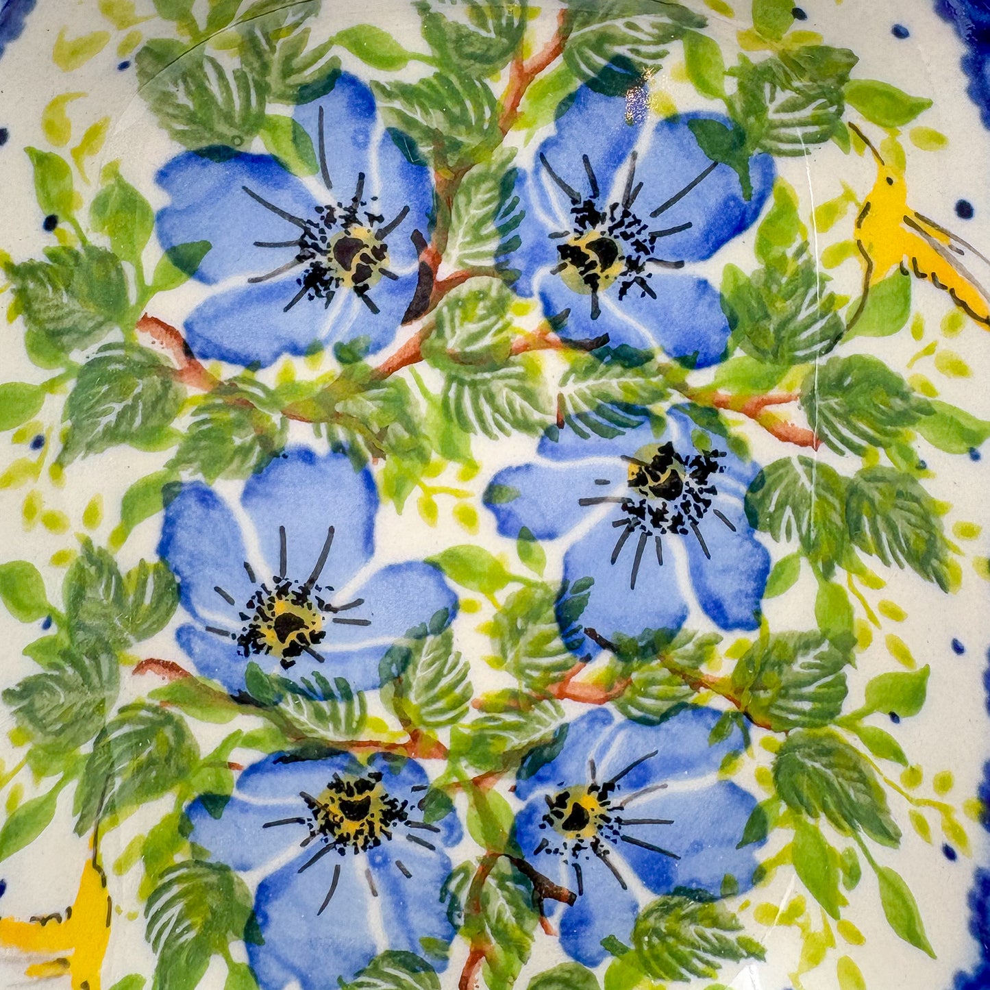 6" Butter Platter: UNIKAT Blue Poppy Songbird