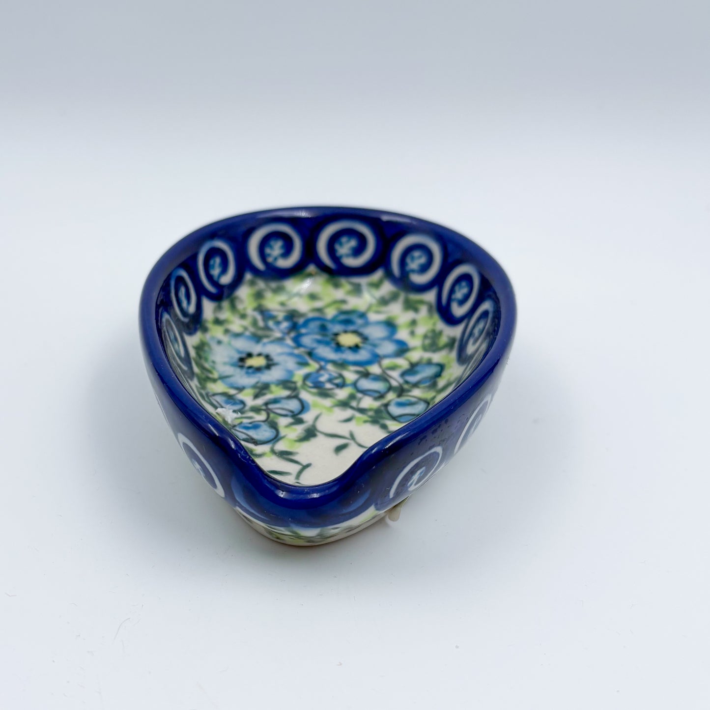 Spoon Rest 5”.  Handmade Polish pottery.  UNIKAT Gorgeous Morning Glory Design
