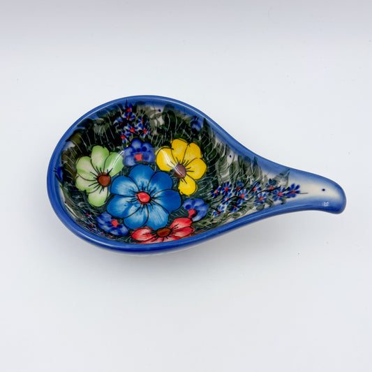 Spoon Stand.  Handmade Polish pottery.  UNIKAT Forget Me Not Pansy