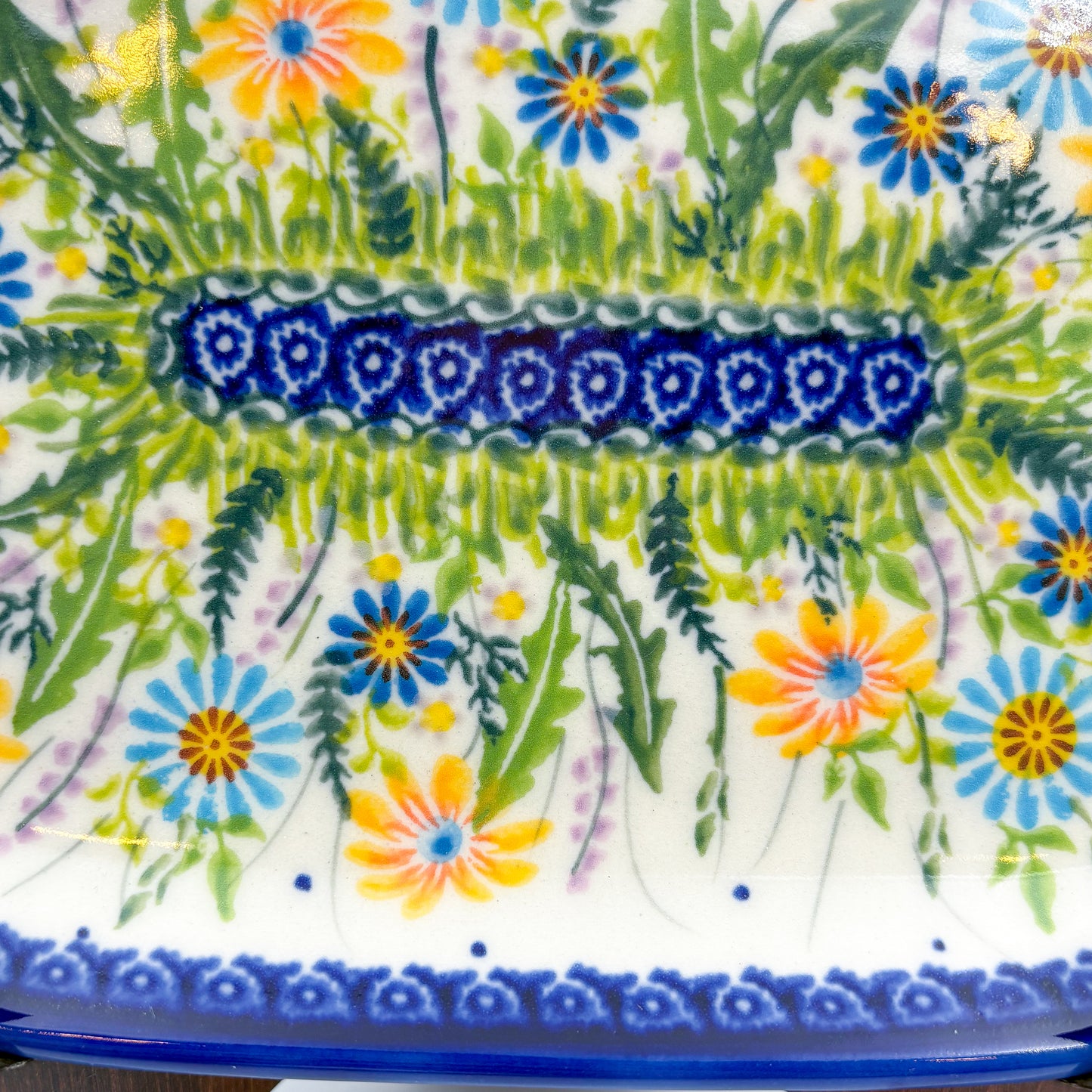 9” Oval Platter.  Hand crafted Polish pottery stoneware: UNIKAT Wildflower Meadow Design