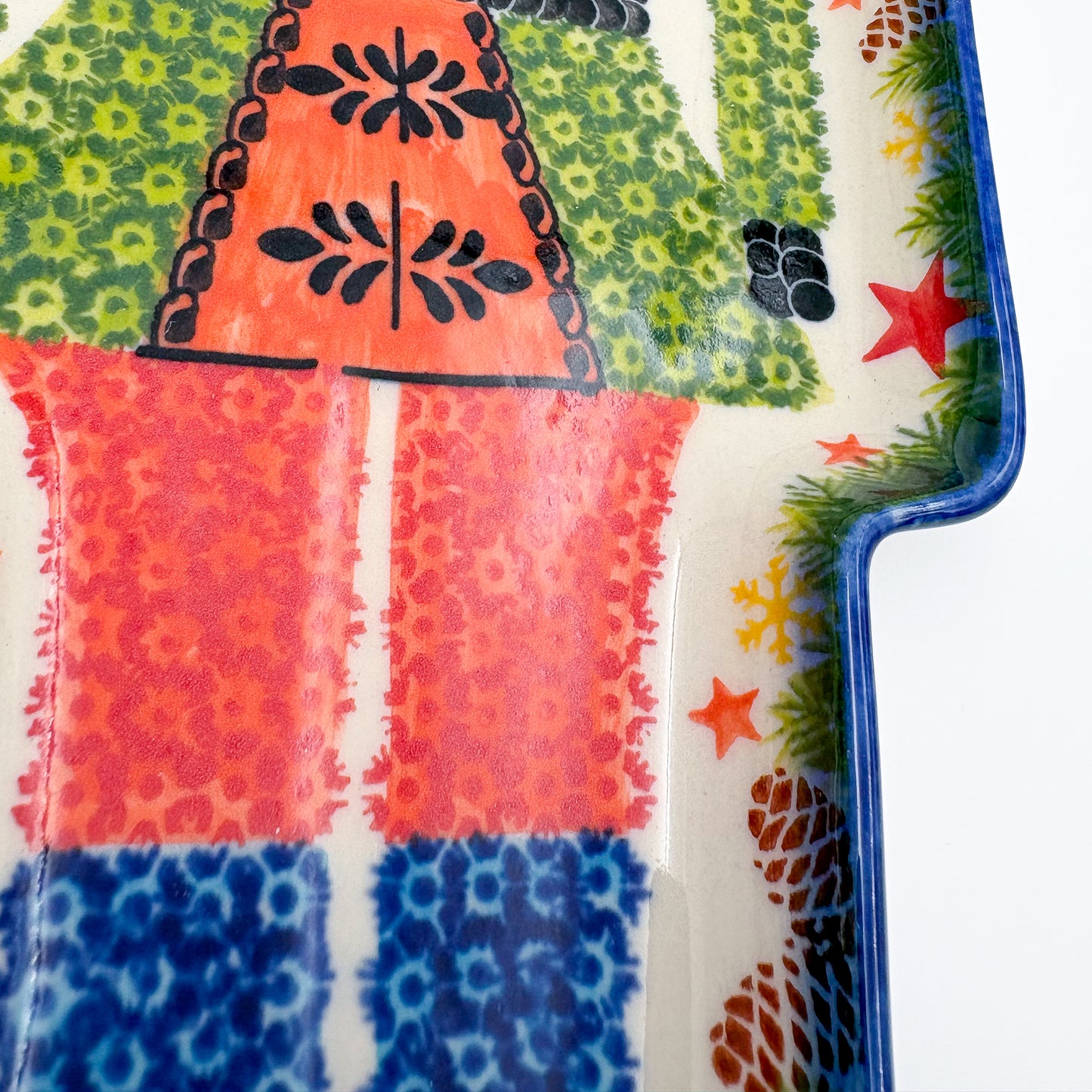 14 inch Nutcracker Platter. Handmade Polish pottery.  UNIKAT Green Nutcracker