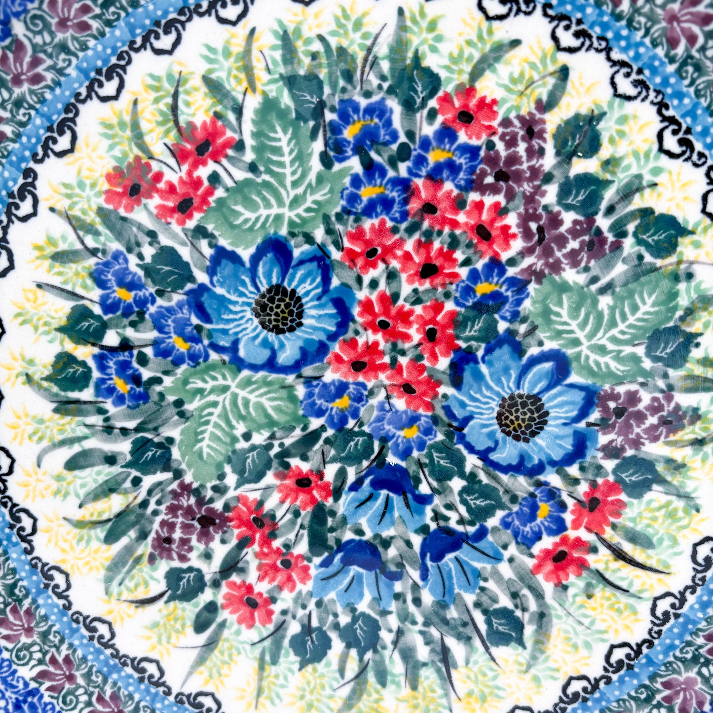 10.5” Plate.  Hand crafted Polish pottery stoneware: UNIKAT Splendid Meadow Design