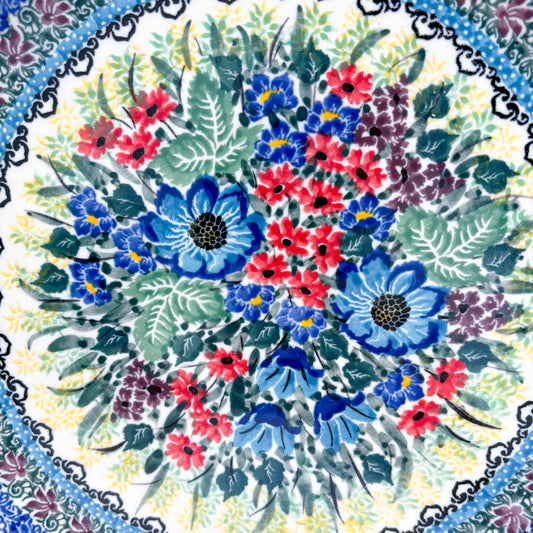 10.5” Plate.  Hand crafted Polish pottery stoneware: UNIKAT Splendid Meadow Design