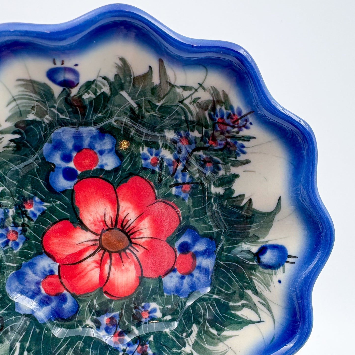 4” Small Babka Bowl.  Hand crafted Polish pottery stoneware:  UNIKAT Forget Me Not Pansy