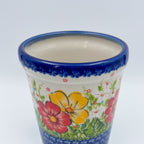 Utensil Jar 5.5”.  Handmade Polish pottery.  UNIKAT Yellow and Red Pansy Pattern