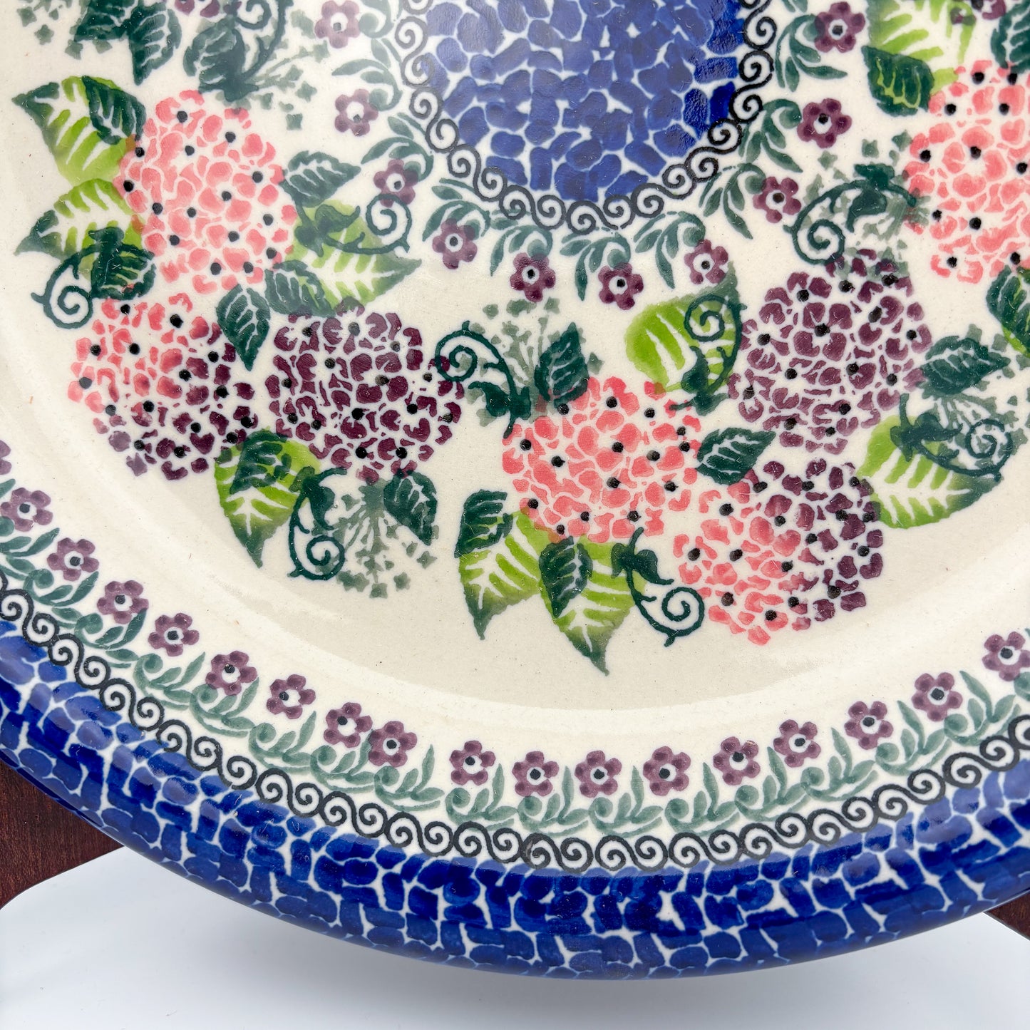 10.35” Plate.  Hand crafted Polish pottery stoneware: UNIKAT Happy Hydrangea