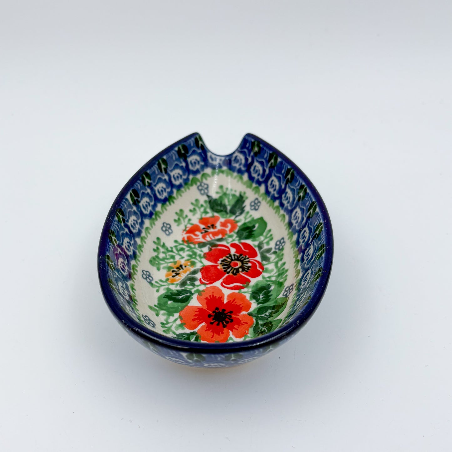 Spoon Rest 5””.  Handmade Polish pottery.  UNIKAT Candy Red Poppy Design