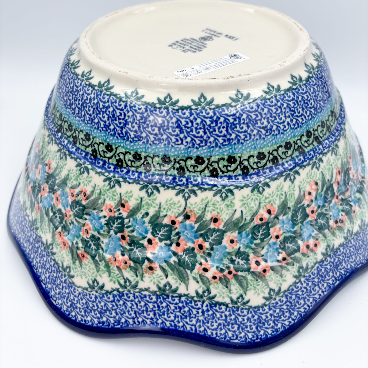 12" Wavy Bowl:  UNIKAT Spring Floral Garland