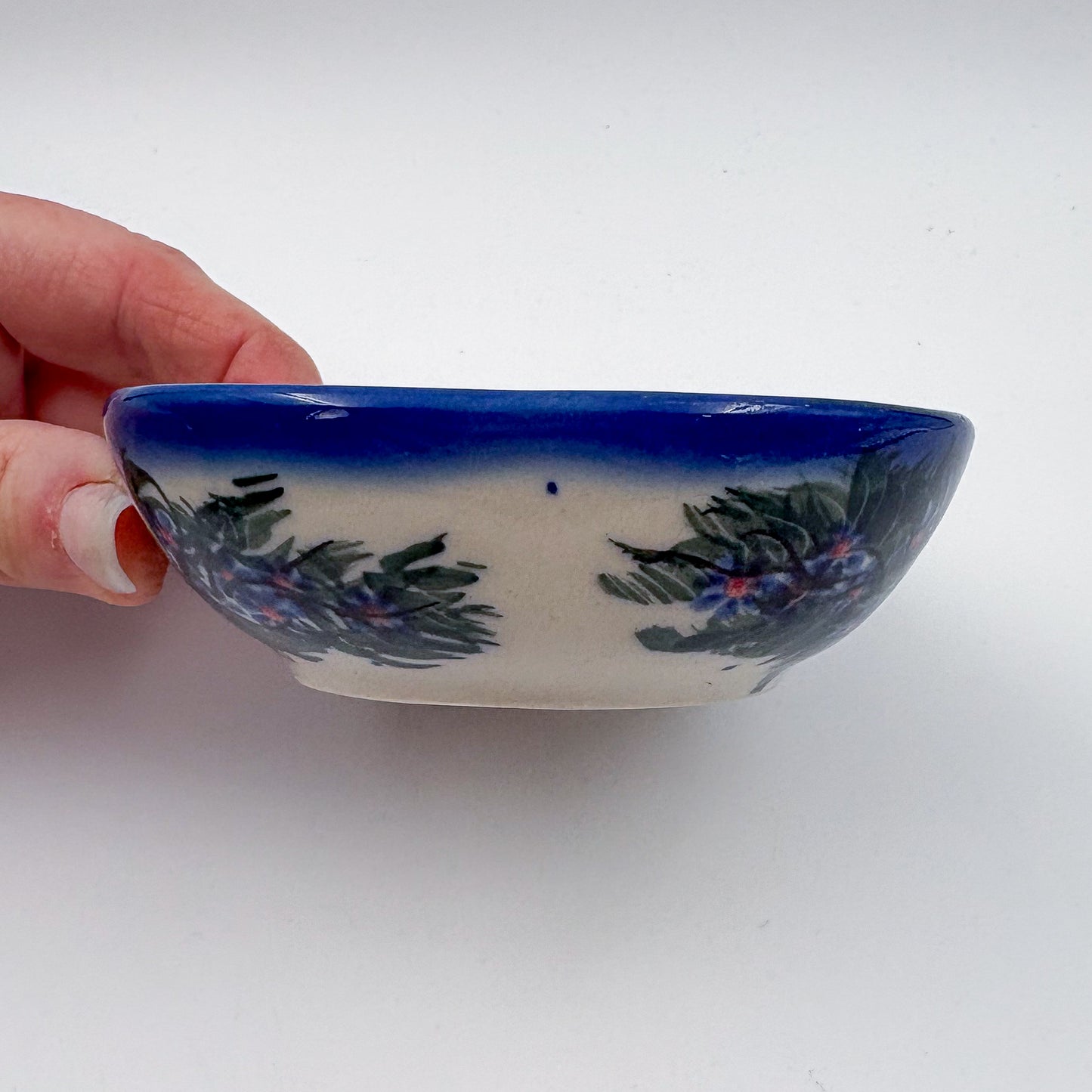 5" Soap Dish.  Handmade Polish pottery.  UIKAT Forget Me Not Design