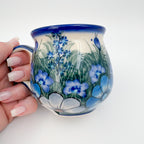 8 oz Bubble Mug. Handcrafted Polish pottery stoneware:  UNIKAT Forget Me Not Pansy