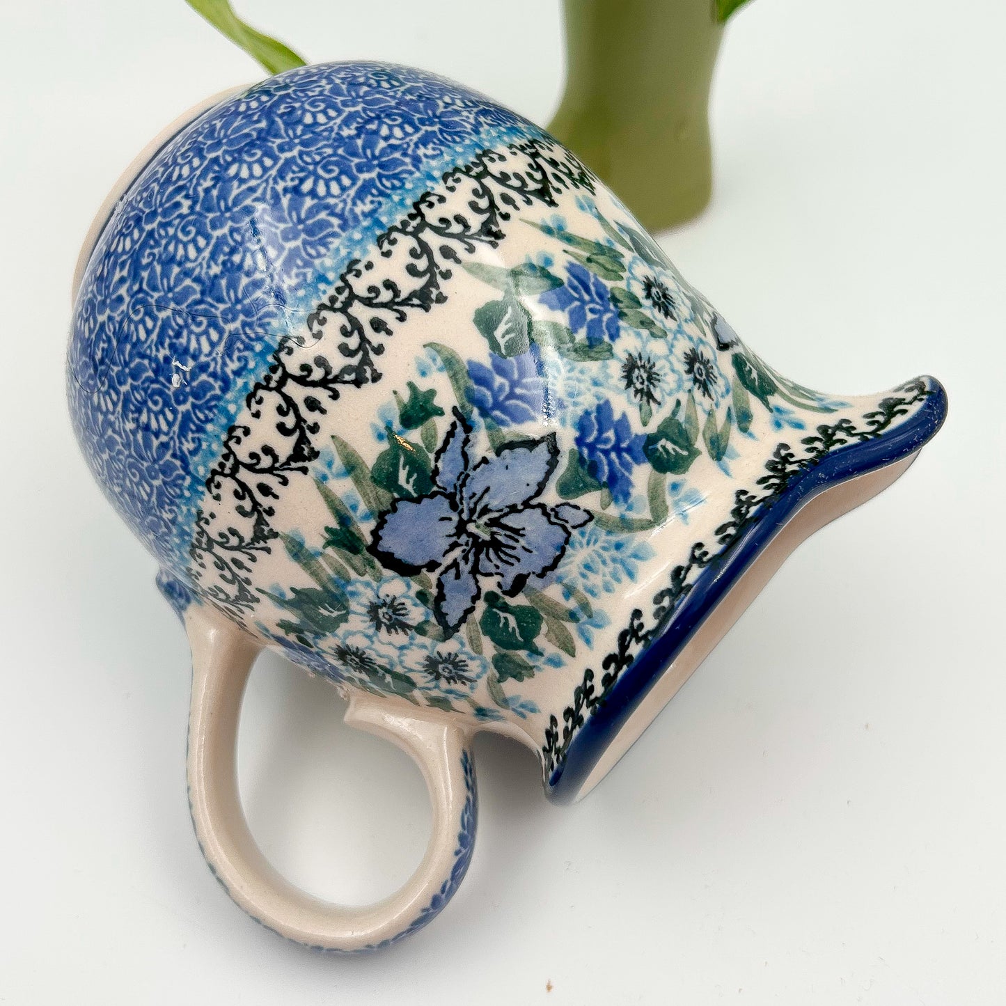 17 oz. Pitcher.  Hand painted Polish pottery stoneware.  UNIKAT Rhapsody in Blue