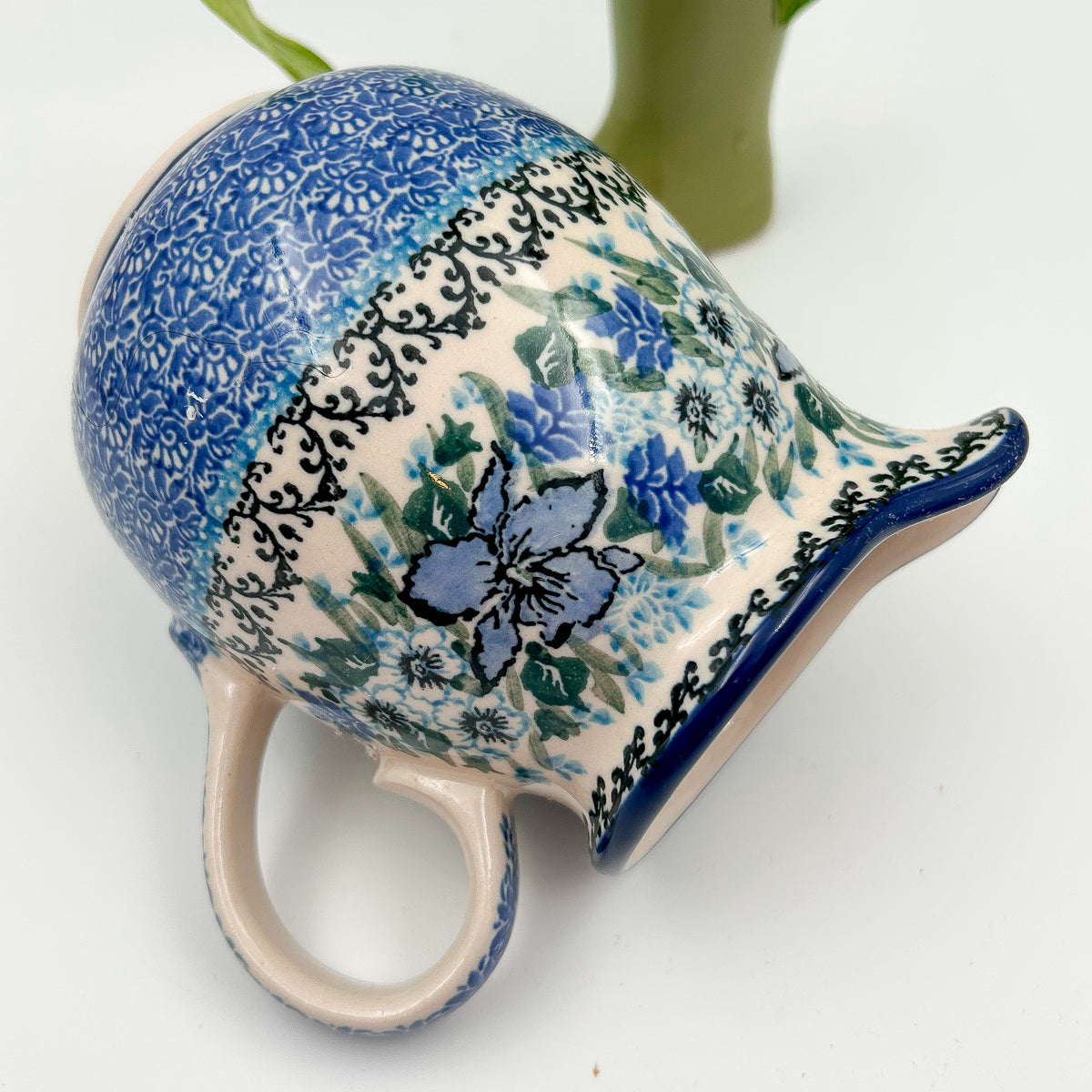 17 oz. Pitcher.  Hand painted Polish pottery stoneware.  UNIKAT Rhapsody in Blue