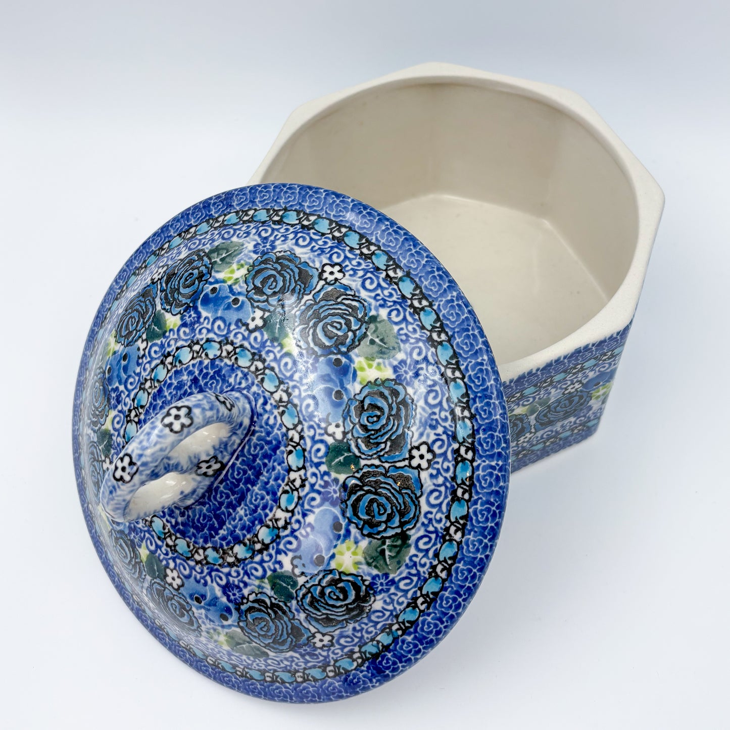 6" Pretzel Jar.  Handmade Polish pottery.  UNIKAT Garden at Midnight Design
