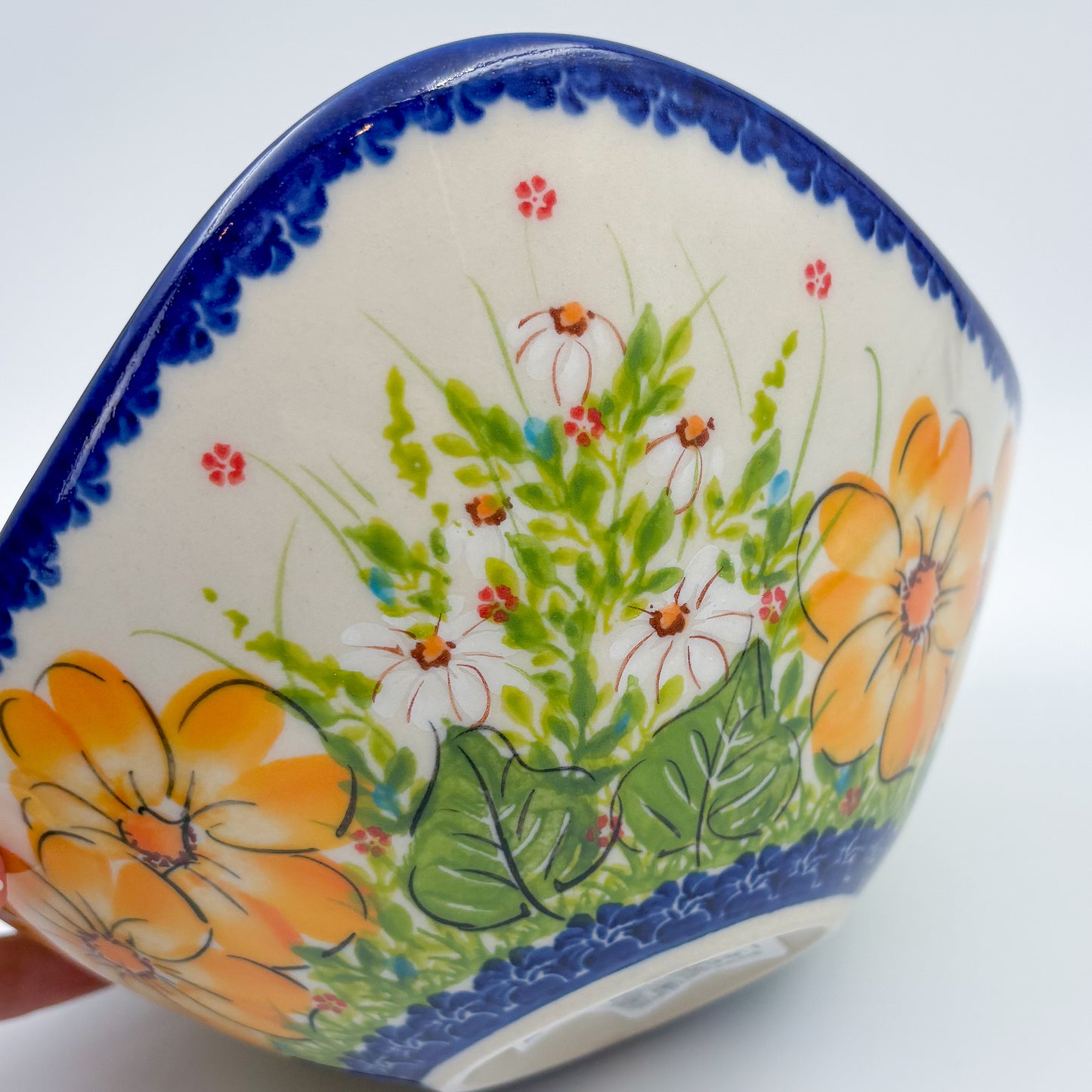 3 Point Bowl.  Hand crafted Polish pottery stoneware:  UNIKAT Orange Poppy Pattern