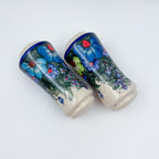 5” Salt and Pepper Shakers.  Handmade Polish pottery.  UNIKAT Forget Me Not Pansy