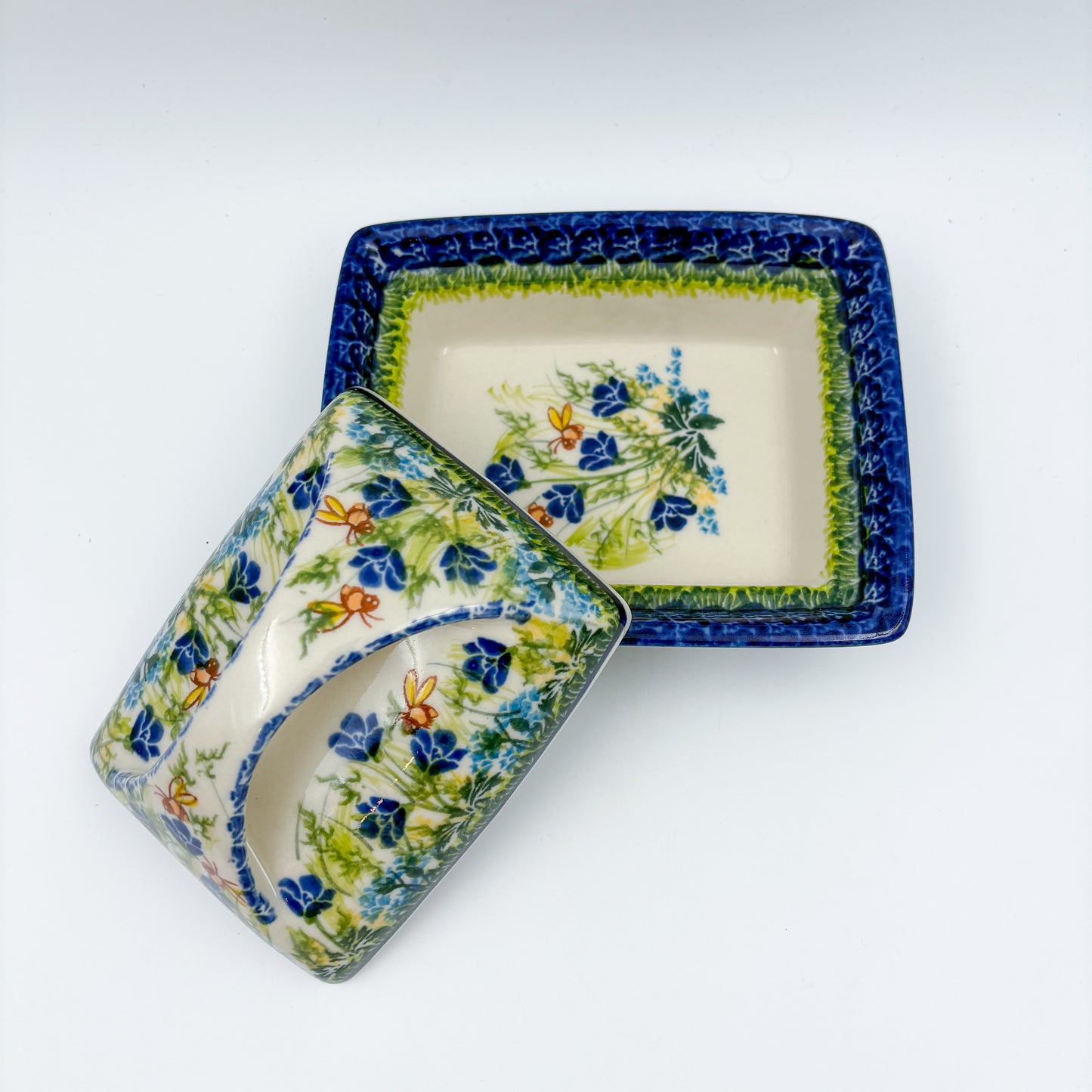 Butter Dish Deep: UNIKAT Bluebell Meadow