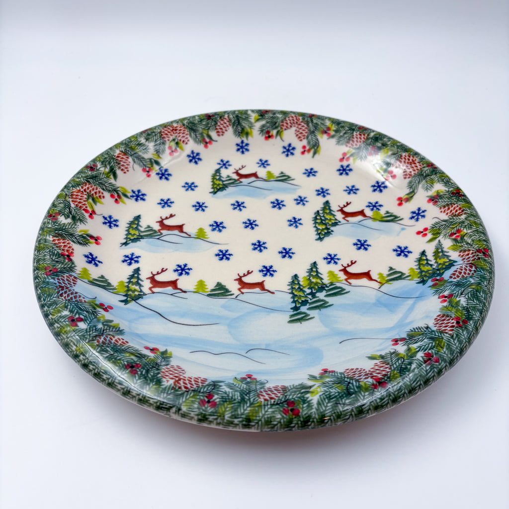 10.2” Plate.  Hand crafted Polish pottery stoneware: UNIKAT Holiday Reindeer