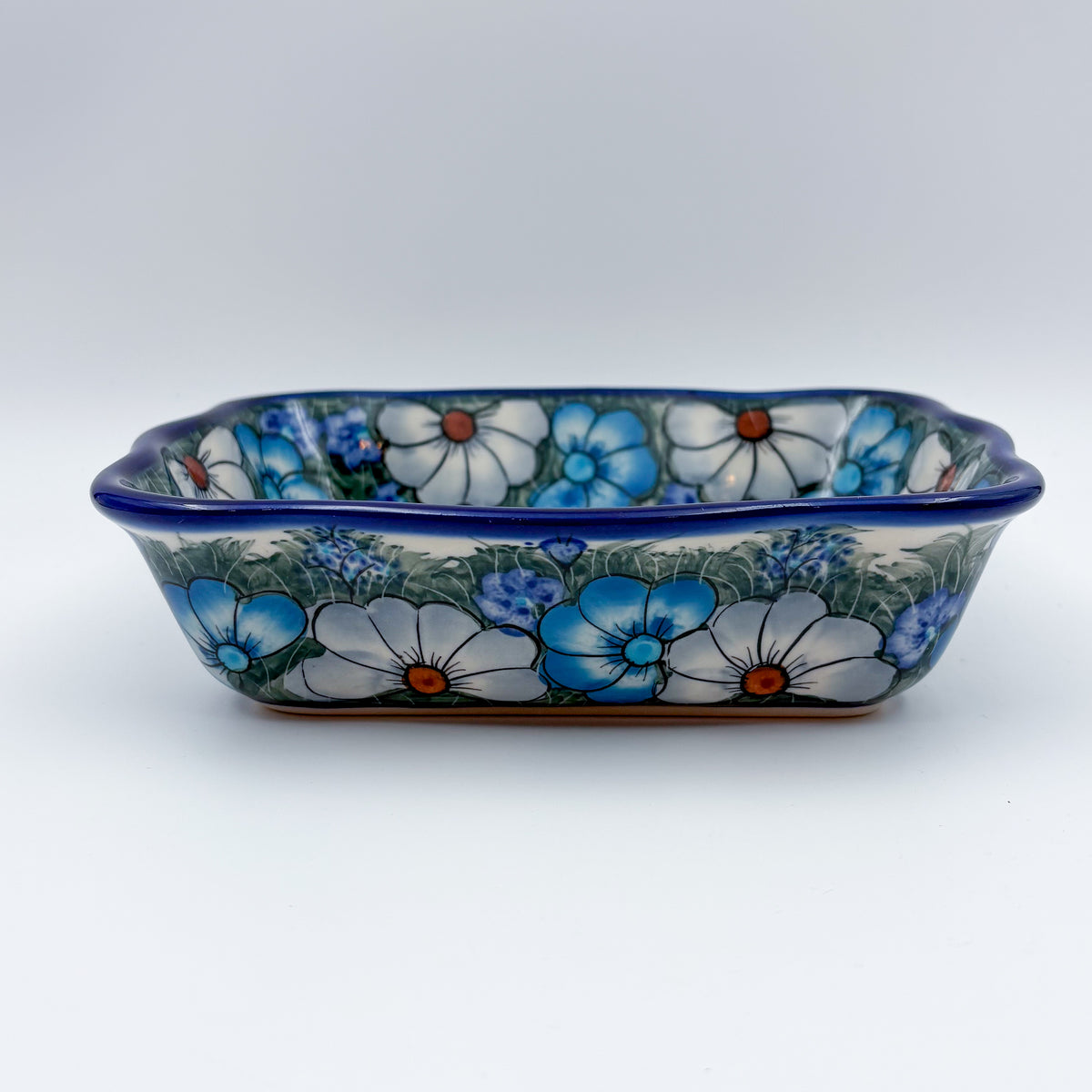 8” Rectangular Fala Baker Handmade in Poland.  UNIKAT Forget Me Not Pansy