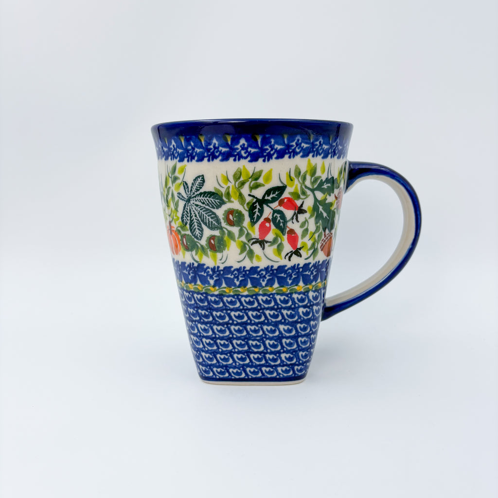 Harvest Fields mug on white background, angled view with handle