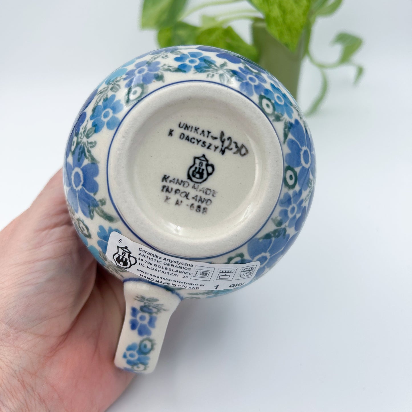 12 oz Polish Pottery UNIKAT bubble mug is made by talented artisans from Poland UNIKAT Fields of Blue Design. Ceramika Artystyczna Company
