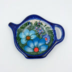 Teabag Holder.  Handmade Teapot Polish pottery.  UNIKAT Forget Me Not Pansy - Style 1