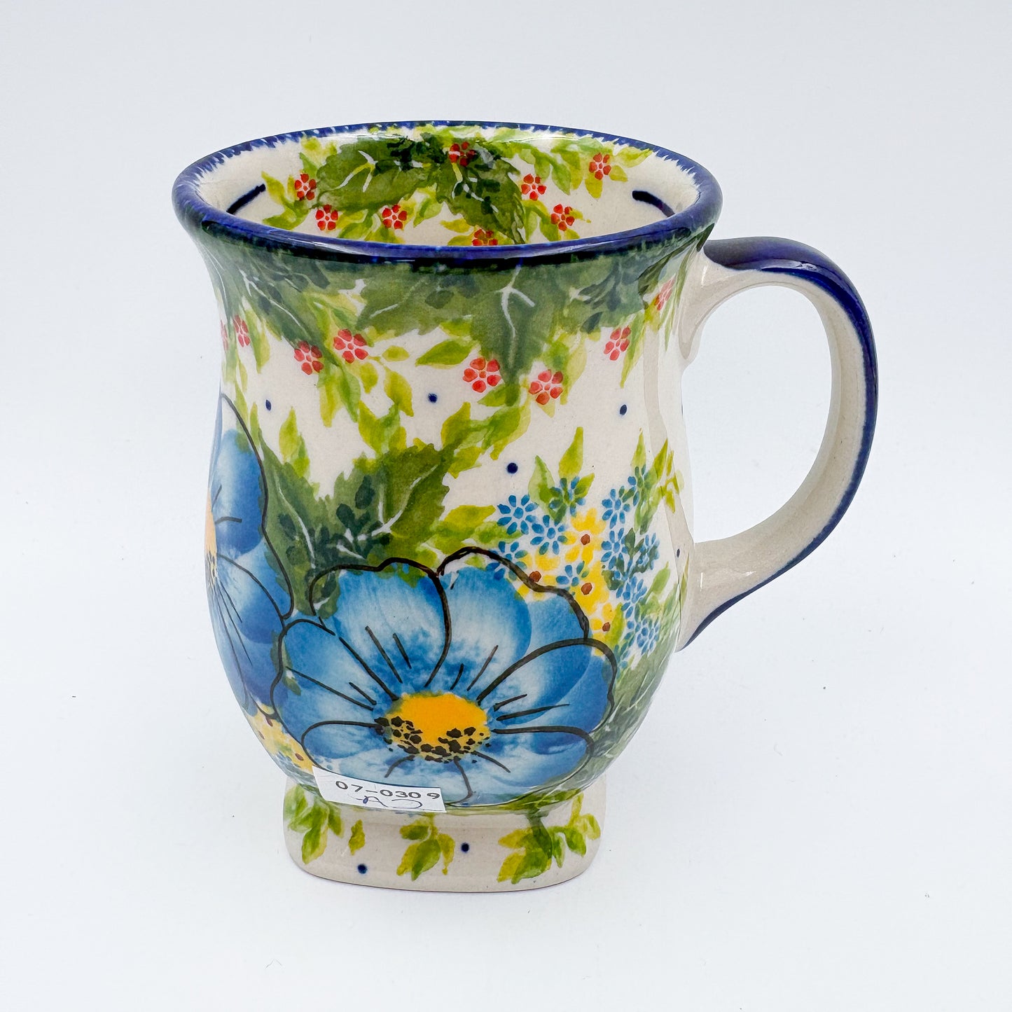 Tulip Mug 10oz. Handcrafted Polish pottery stoneware:  UNIKAT Blue Poppy Dance