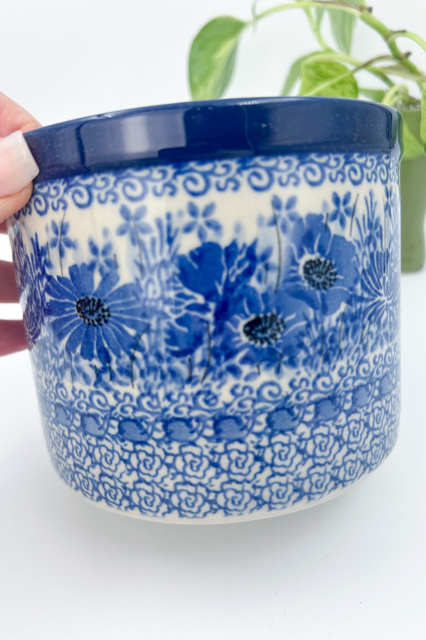 Utensil Jar 5”.  Handmade Polish pottery.  UNIKAT Dreams of Blue