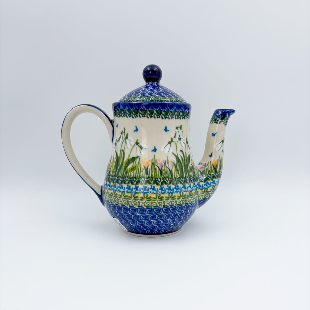 23 oz Teapot Florencja Handcrafted Pottery in Poland.  UNIKAT Snowdrop Garden