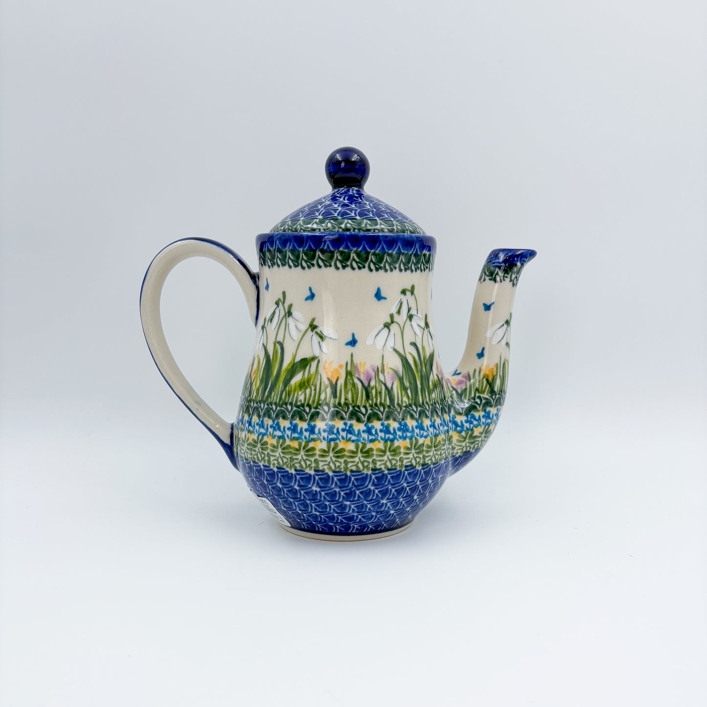 23 oz Teapot Florencja Handcrafted Potery in Poland.  Snowdrop Garden