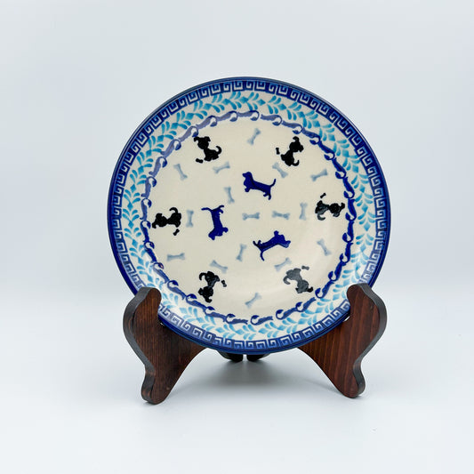 7.56” Dessert Puppy Plate.  Handmade Polish pottery.   Puppy Pleasure Design