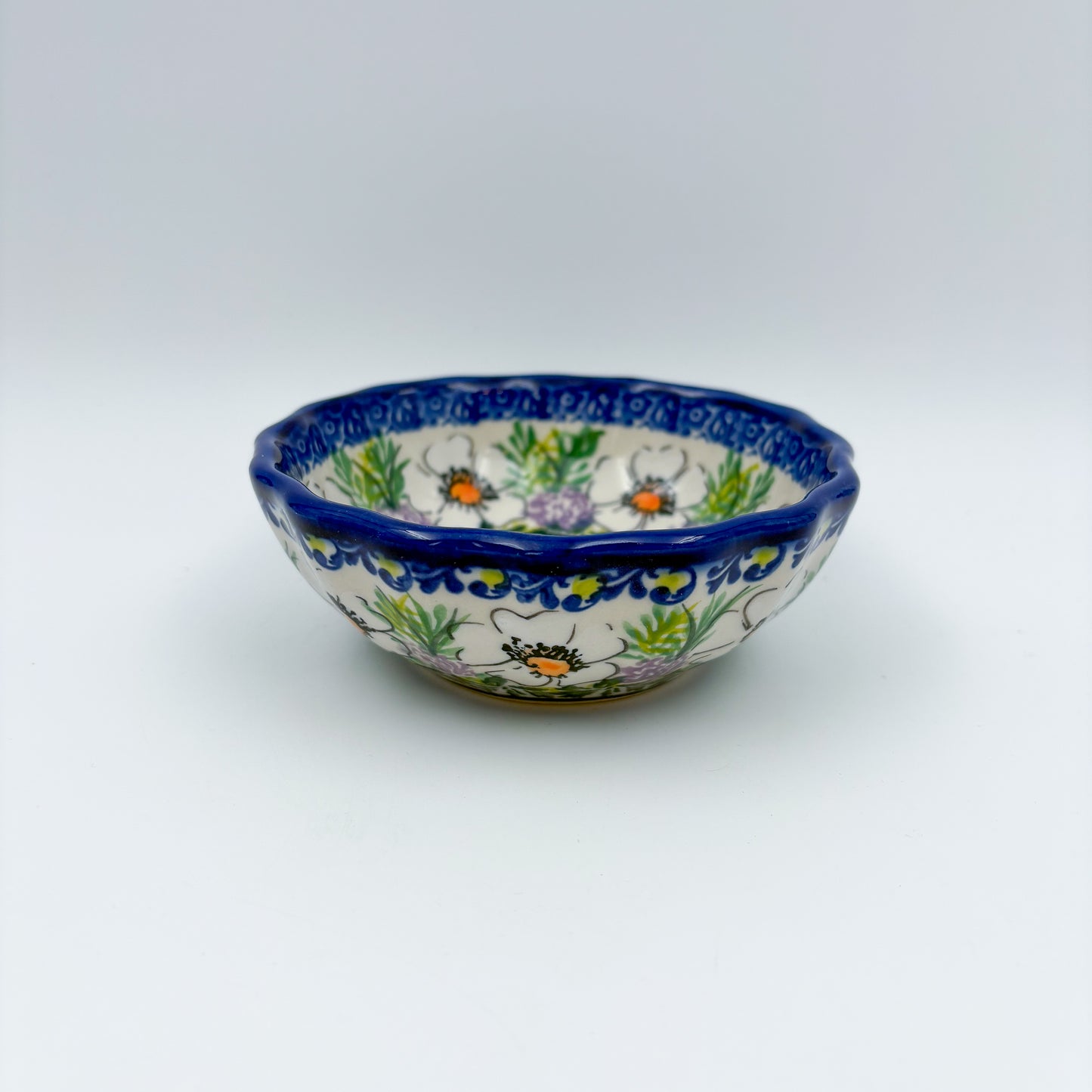 5” Scalloped Bowl.  Hand crafted Polish pottery stoneware:  UNIKAT Primrose