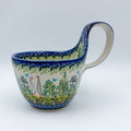12 oz Bowl/Mug with Loop-Handle.  Hand crafted Polish pottery stoneware: UNIKAT Ducks on the Run