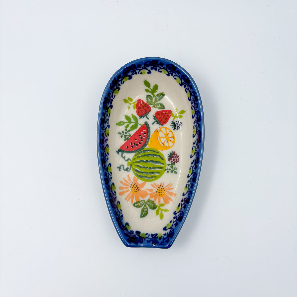 Spoon Rest 5”.  Handmade Polish pottery.  UNIKAT Fruit Basket