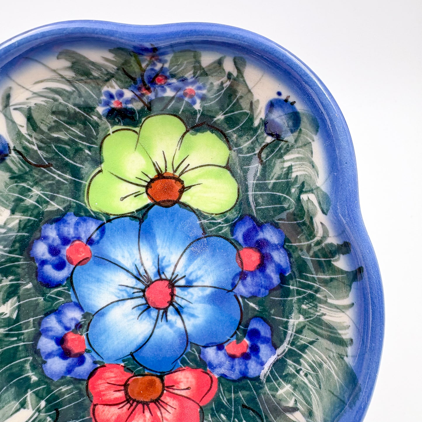 5" Soap Dish.  Handmade Polish pottery.  UIKAT Forget Me Not Design