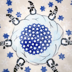 Snowman Penguins Design shell bowl, close-up of blue starburst center with snowman figures detail