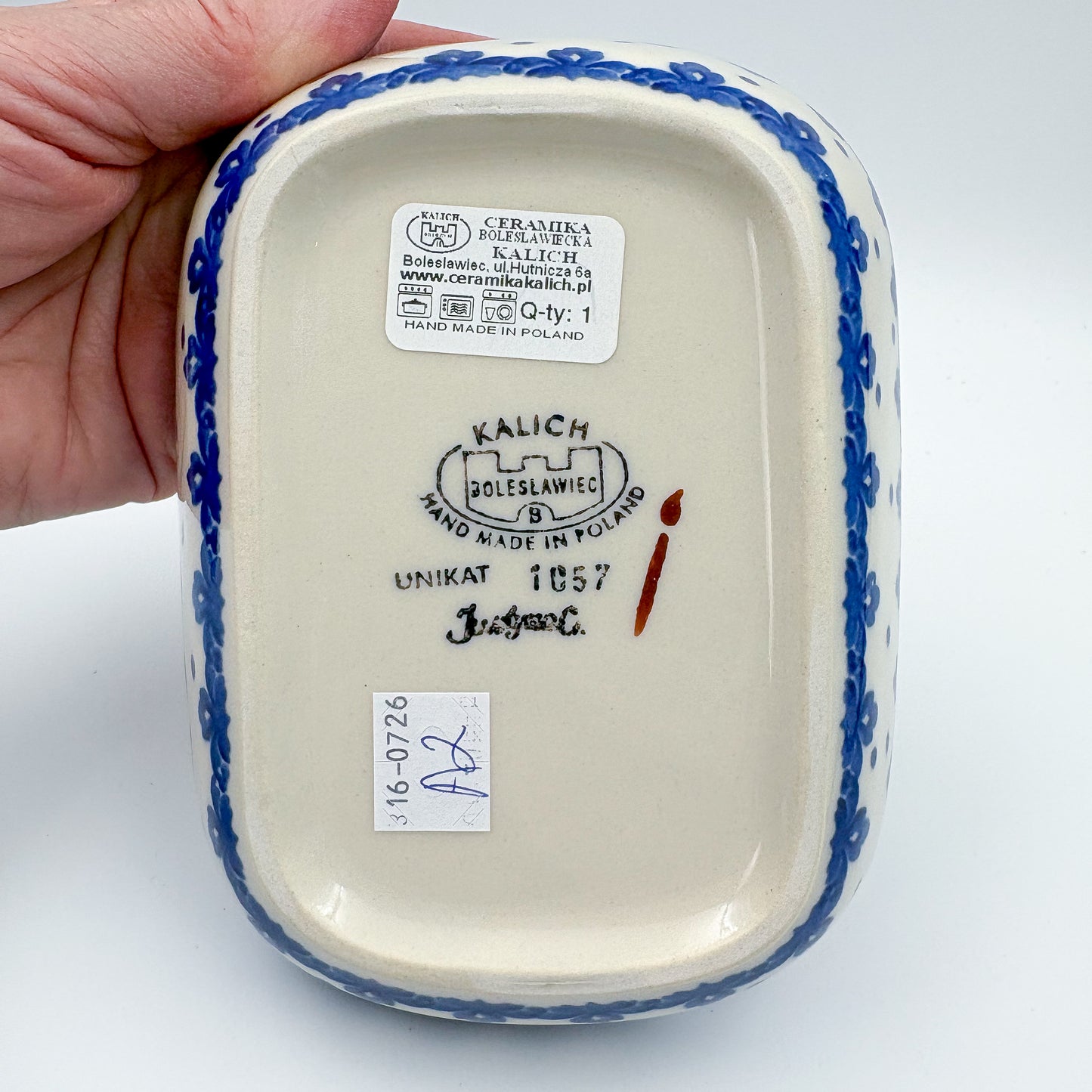 5" Soap Dish.  Handmade Polish pottery.  UIKAT Monarch Design