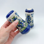 5” Salt and Pepper Shakers.  Handmade Polish pottery.  UNIKAT Blueberry Bliss Design