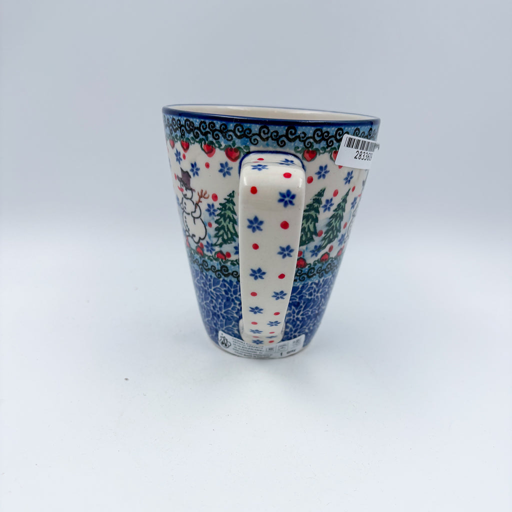 16 oz Mug. Handcrafted Polish pottery stoneware:  UNIKAT Dancing Snowman Design