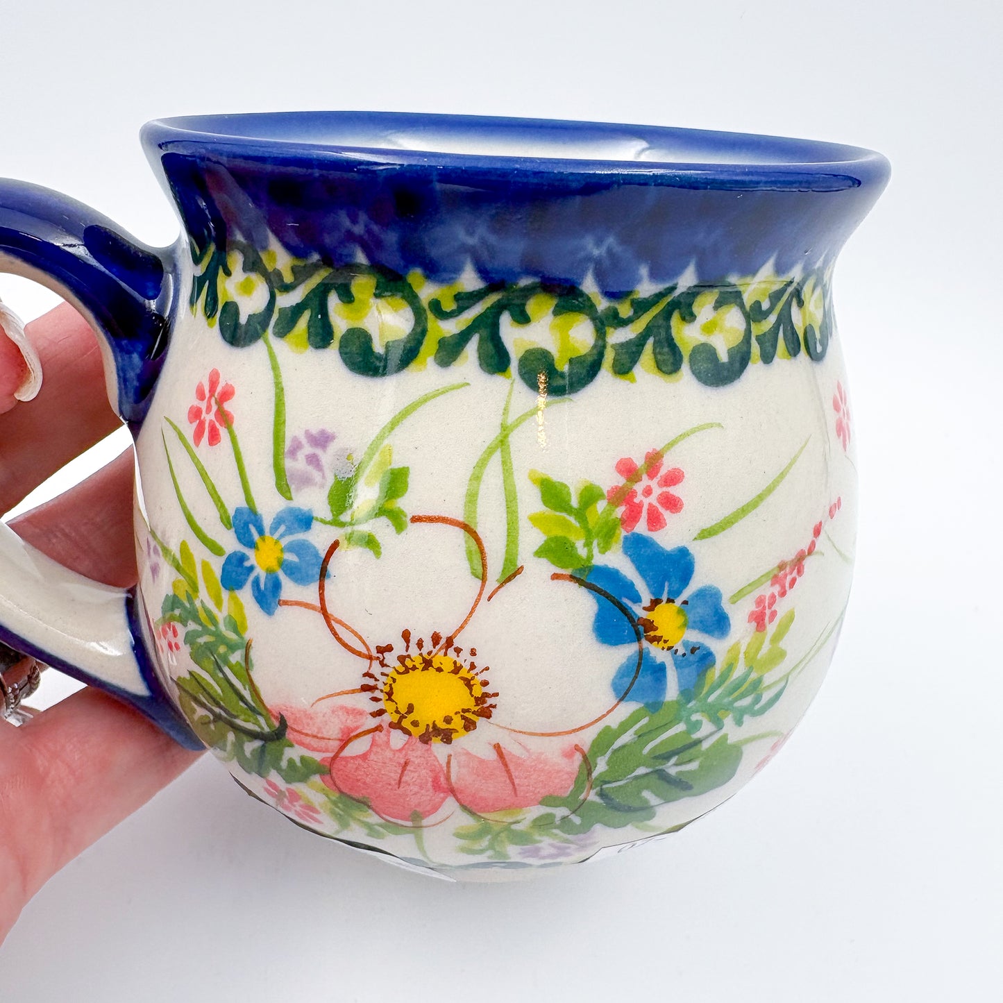 10 oz Bubble Mug. Handcrafted Polish pottery stoneware:  UNIKAT Pink Ruffle
