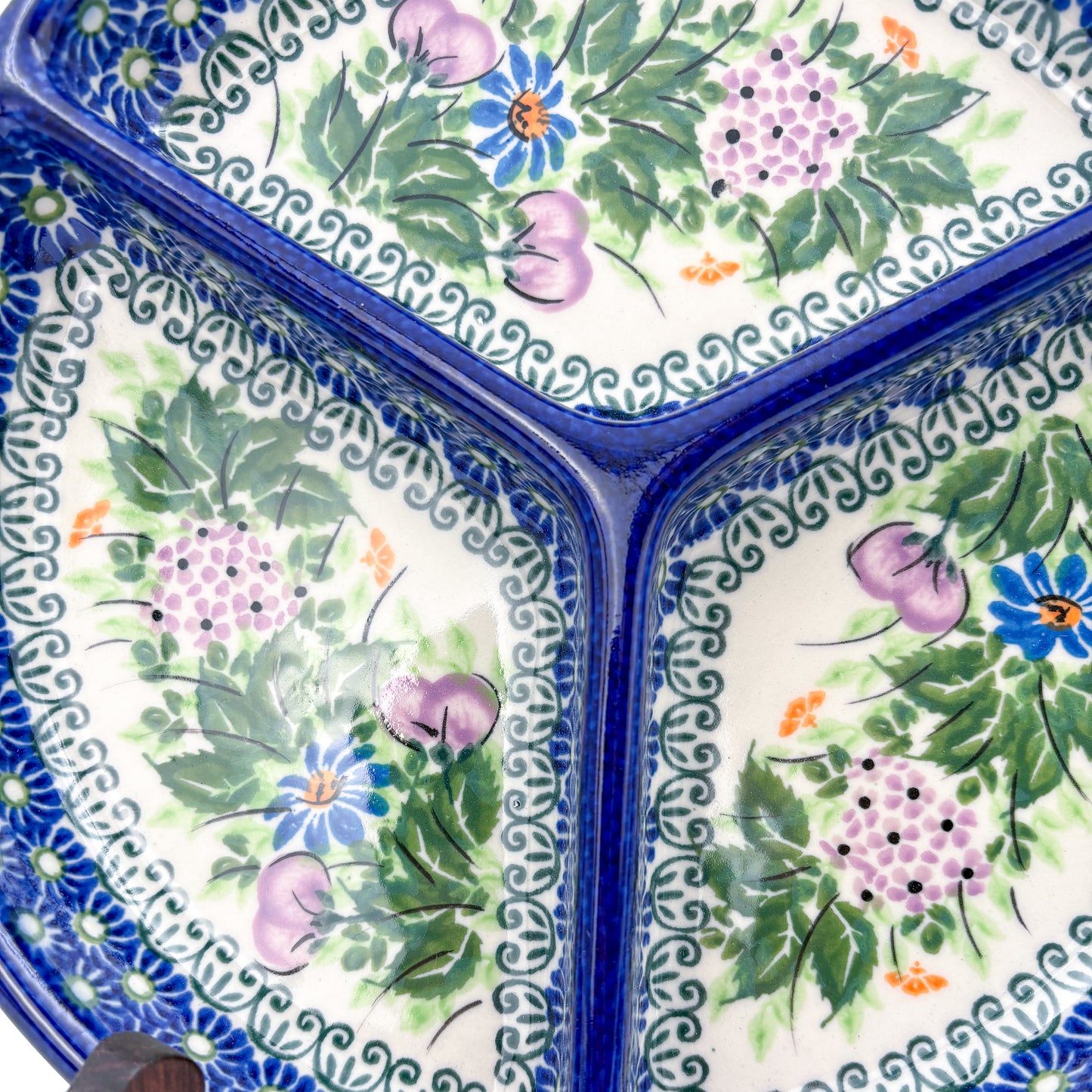 9" Divided Platter  Hand crafted Polish pottery stoneware: UNIKAT Floral Garden Design