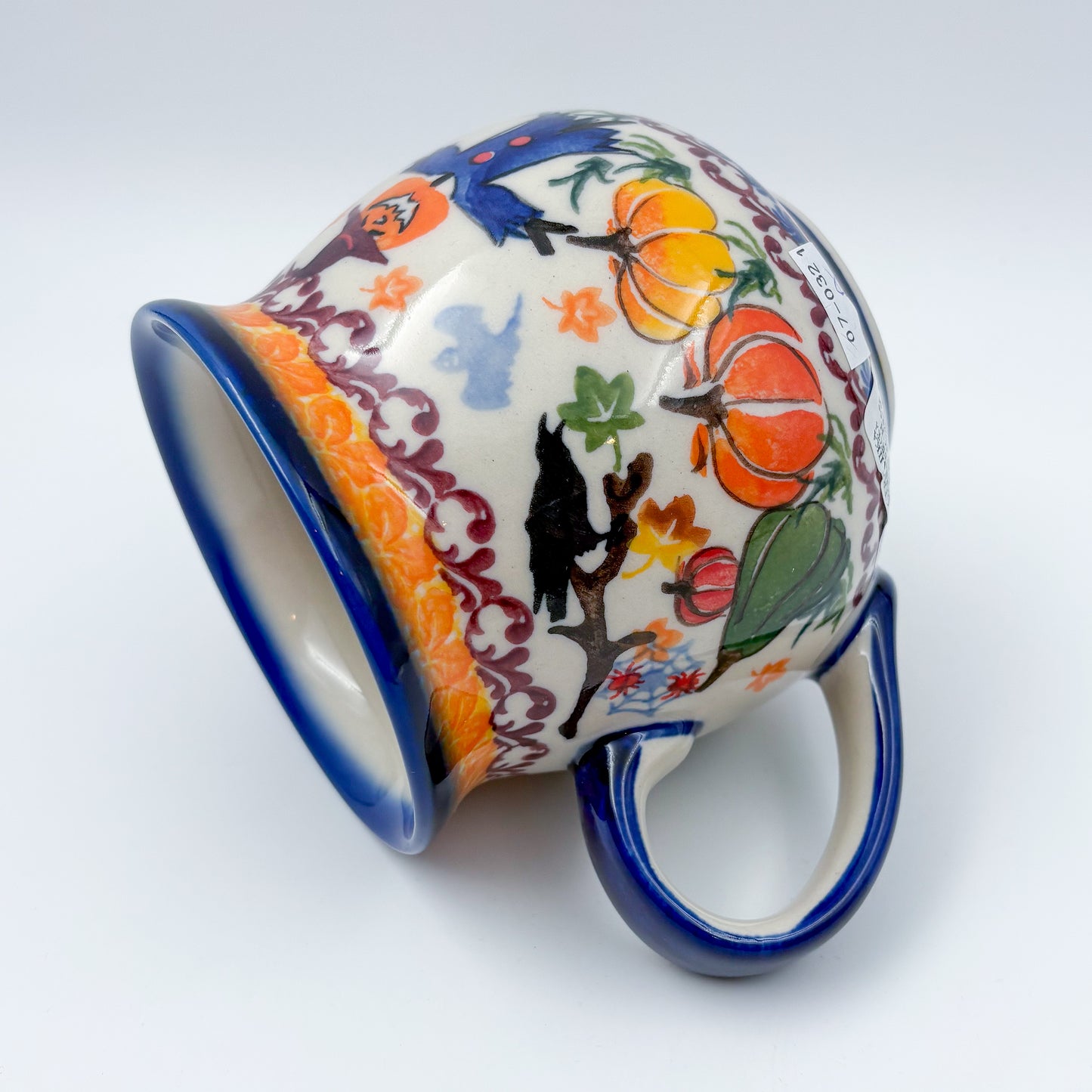 17 oz Bubble Mug XL. Handcrafted Polish pottery stoneware:  UNIKAT Pumpkin Scarecrow