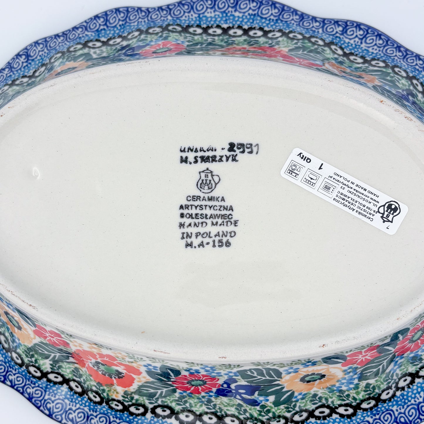 13" Platter with Handles handmade in Poland. Iris Meadow Design