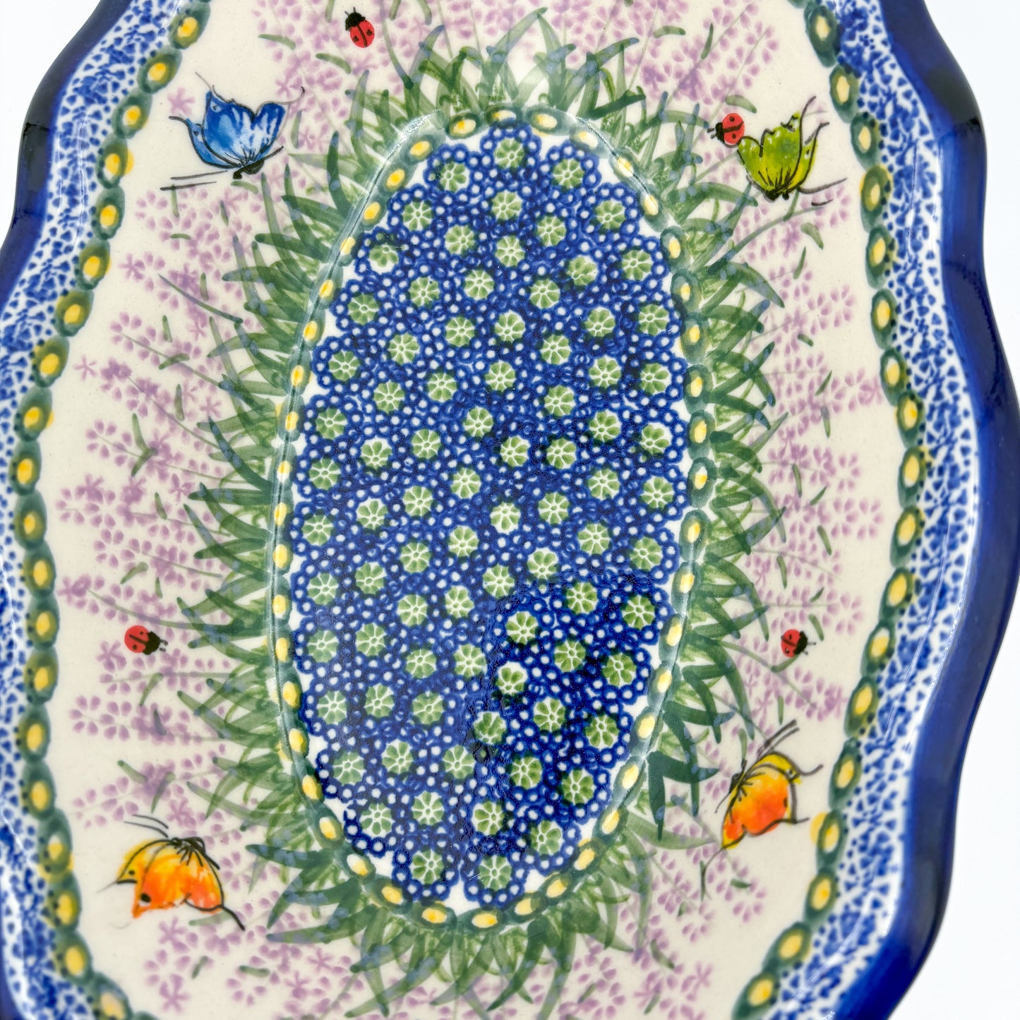 11" Oval Fala Platter  Hand crafted Polish pottery stoneware: UNIKAT Lavendar