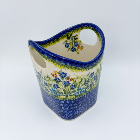 Basket Container & Utensil Med.  Handmade Polish pottery.  UNIKAT Bluebell Meadow Design
