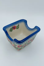 Polish pottery hand made  3” rectangular sugar packet holder in Happiness Pattern.
Ceramika Bona Company