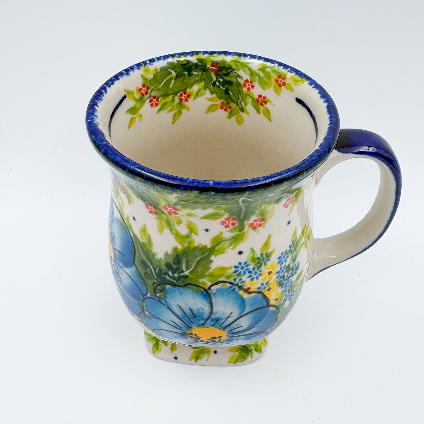 Tulip Mug 10oz. Handcrafted Polish pottery stoneware:  UNIKAT Blue Poppy Dance