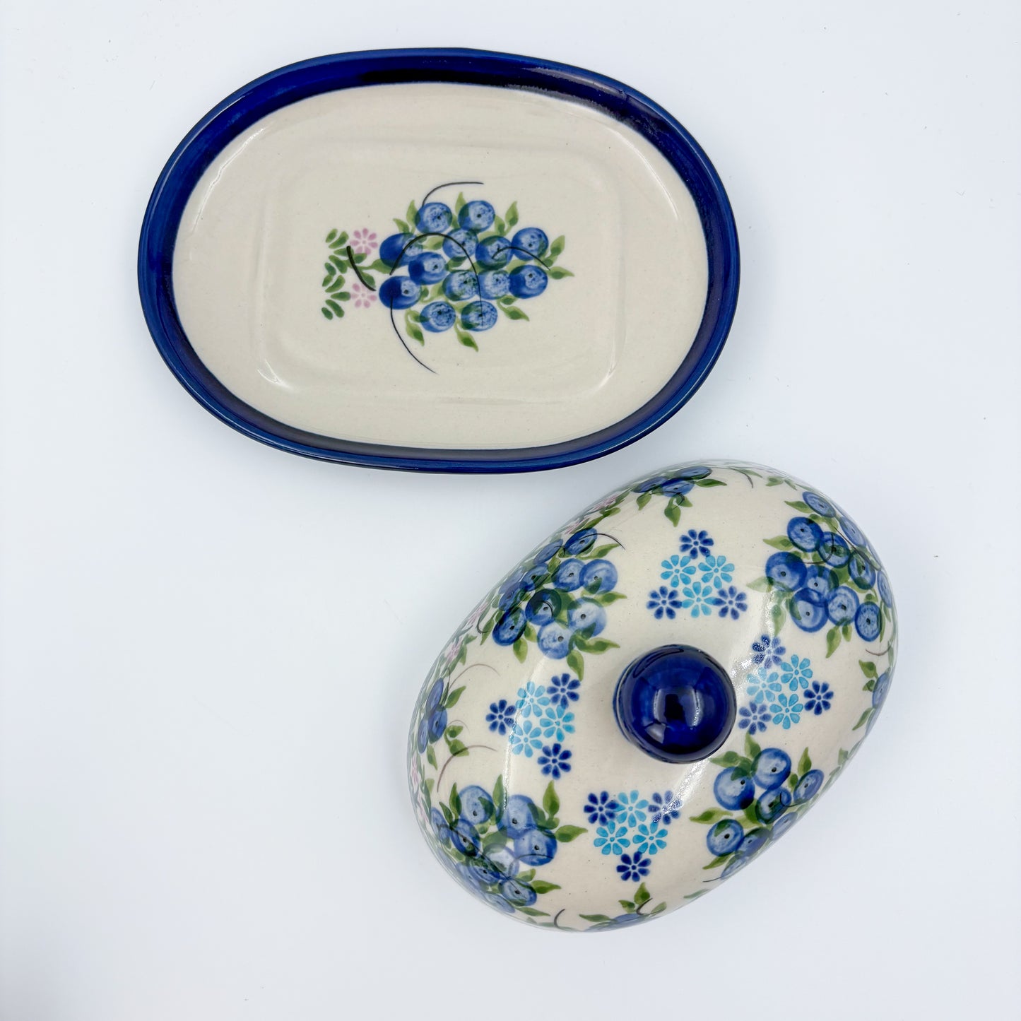 Butter Dish Oval: UNIKAT Blueberry Design