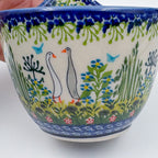 12 oz Bowl/Mug with Loop-Handle.  Hand crafted Polish pottery stoneware: UNIKAT Ducks on the Run